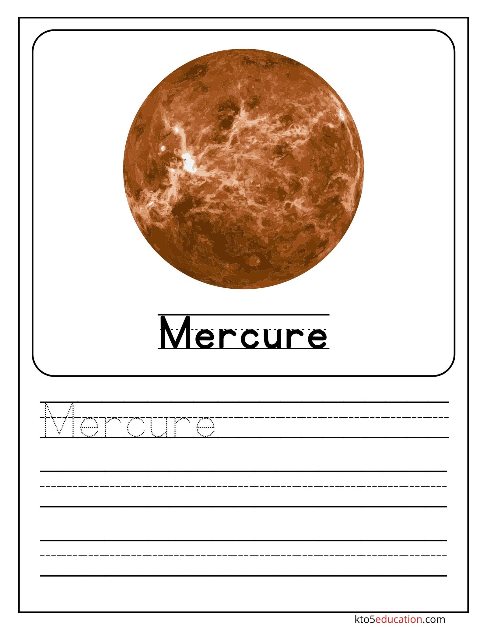 Mercury Planet Name Practice in French Language Worksheet