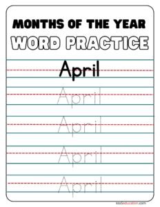 Months Of The Year April Word Practice Worksheet 
