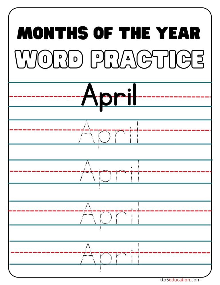 Free Months Of The Year April Word Practice Worksheet 