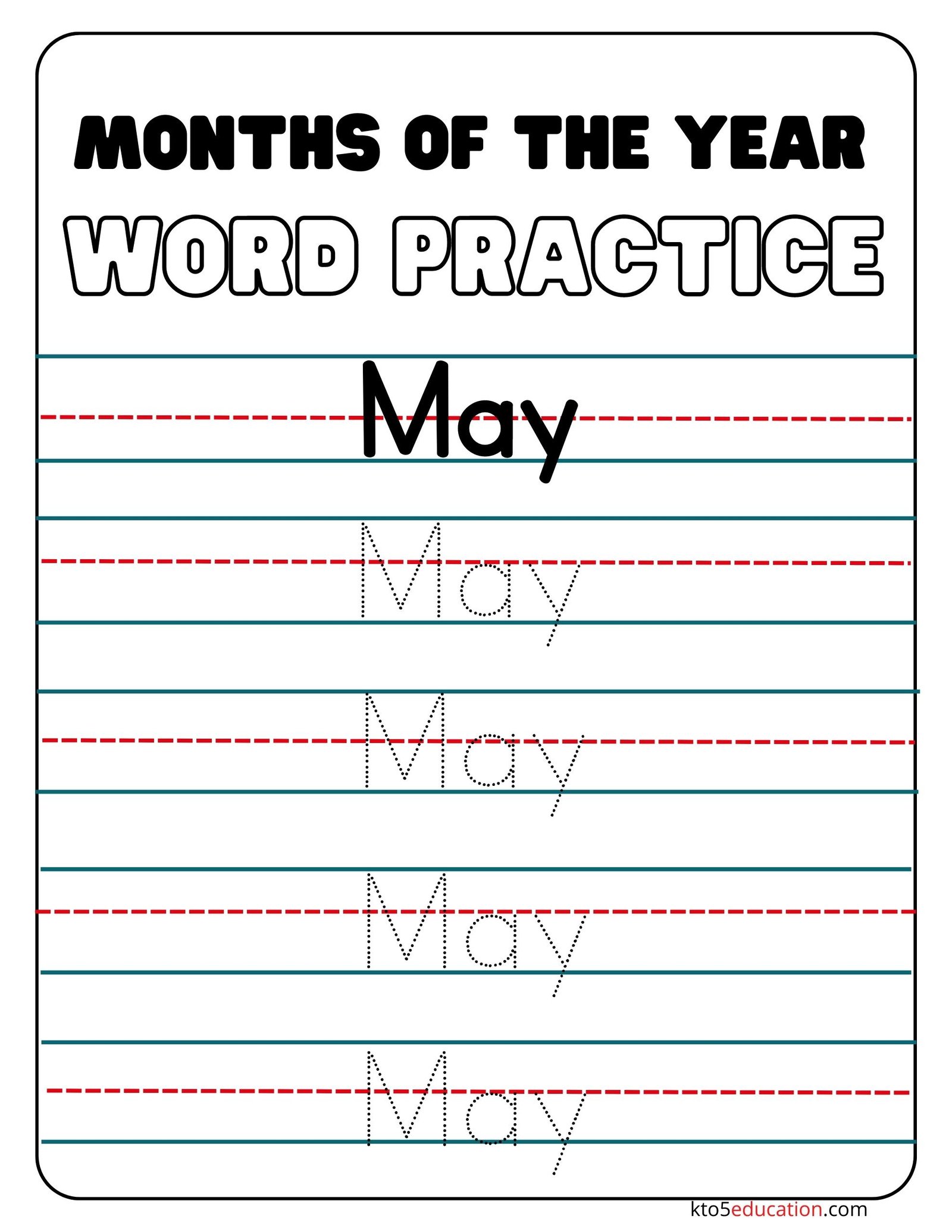 Months Of The Year May Word Practice