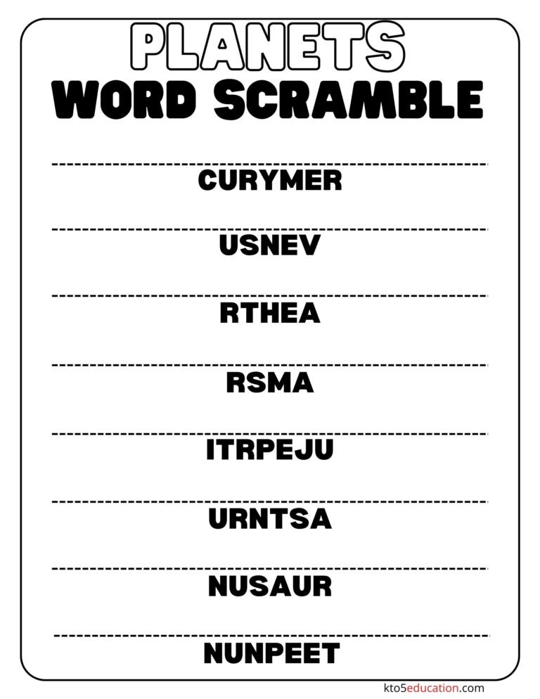 Planets Word Scramble Worksheet