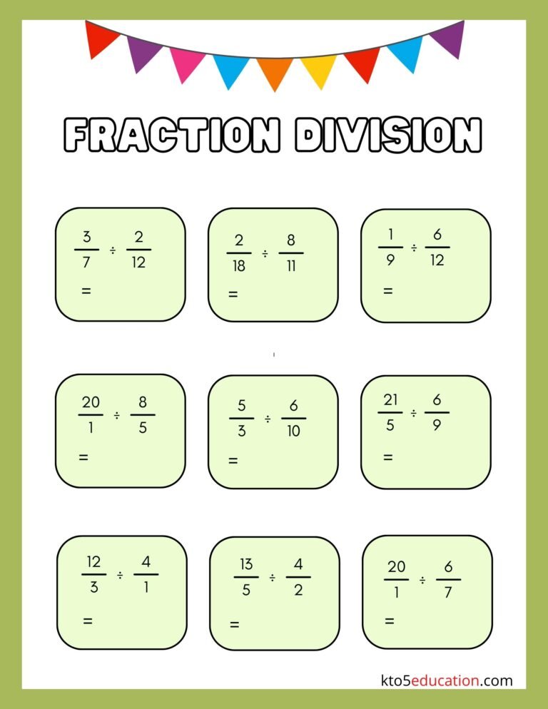 Printable Fractions To Division Worksheets