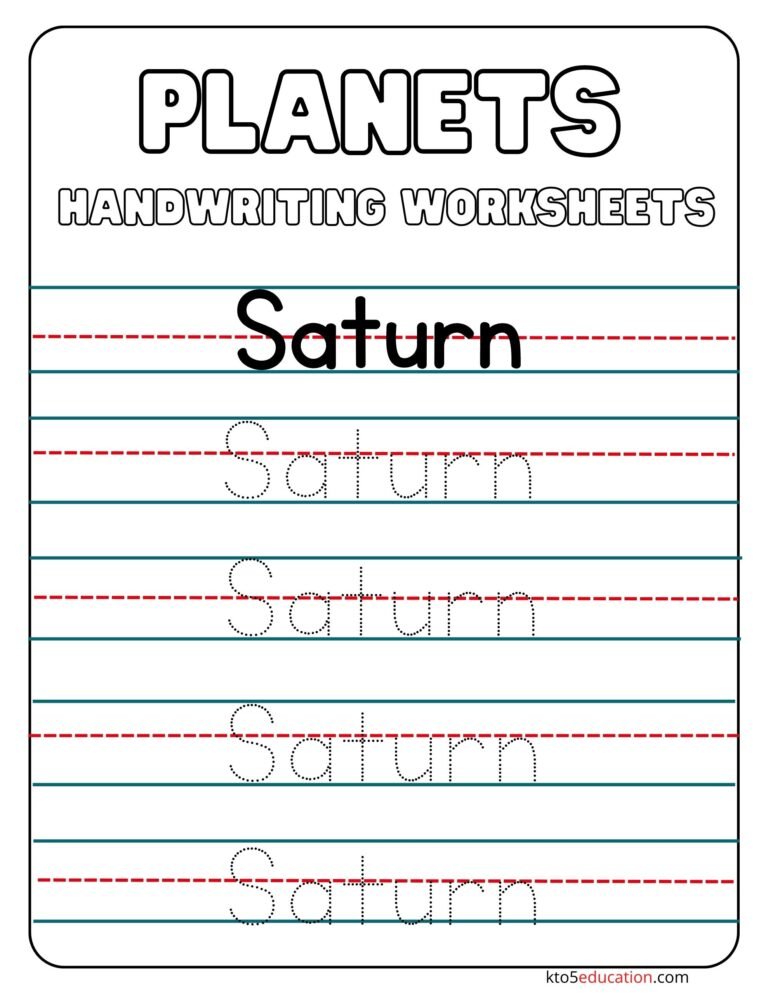 Free Saturn Handwriting Worksheets