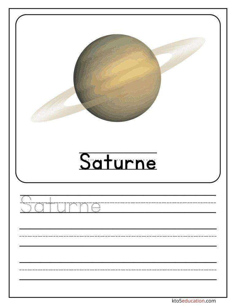 Free Saturn Planet Name Practice in French Language Worksheet