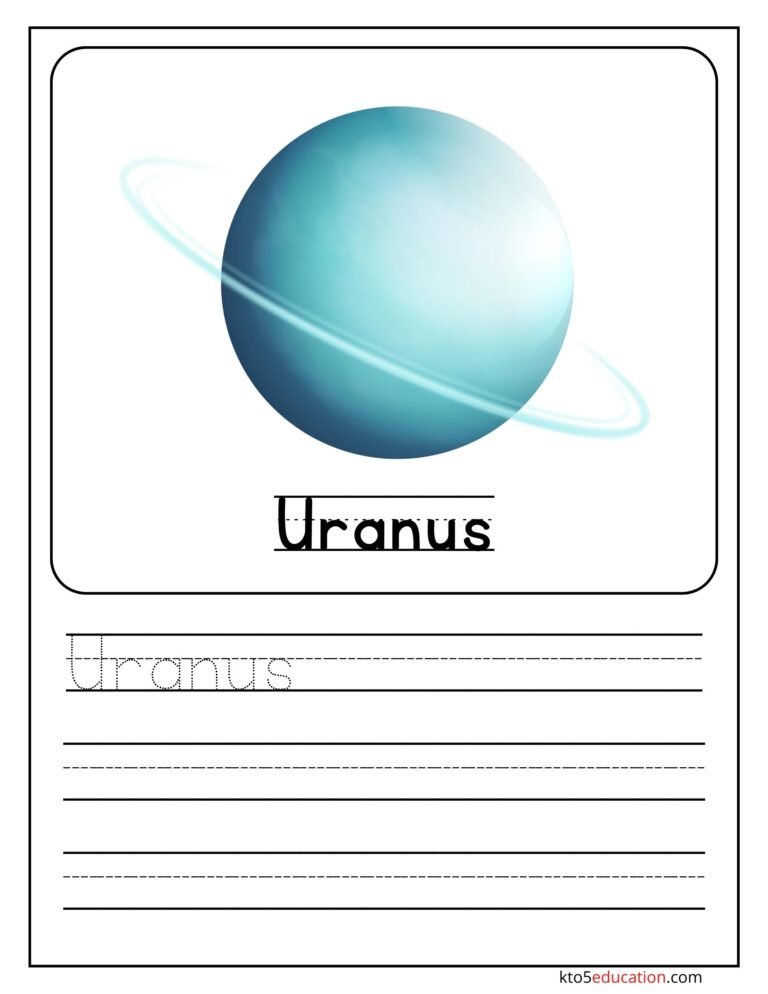 Free Uranus Planet Name Practice in French Language Worksheet