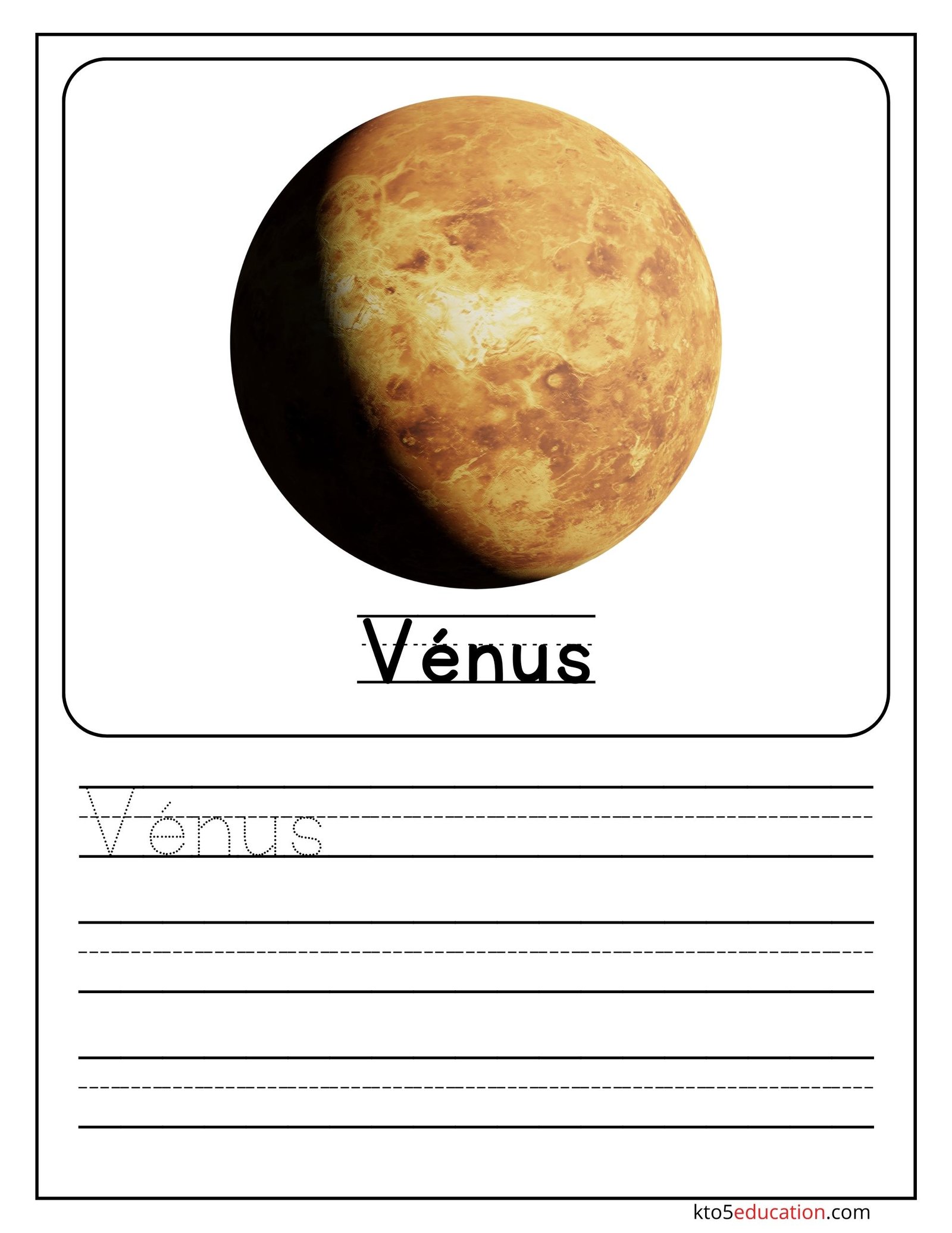 Venus Planet Name Practice in French Language Worksheet