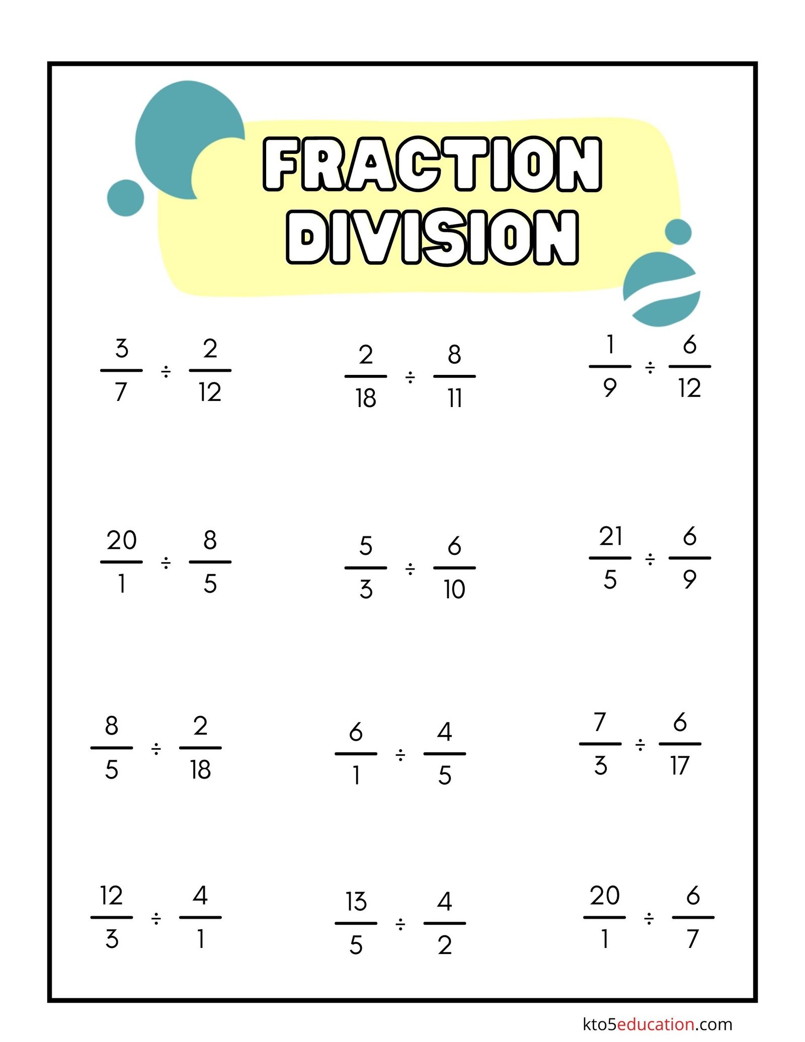 Worksheet On Division Of Fractions