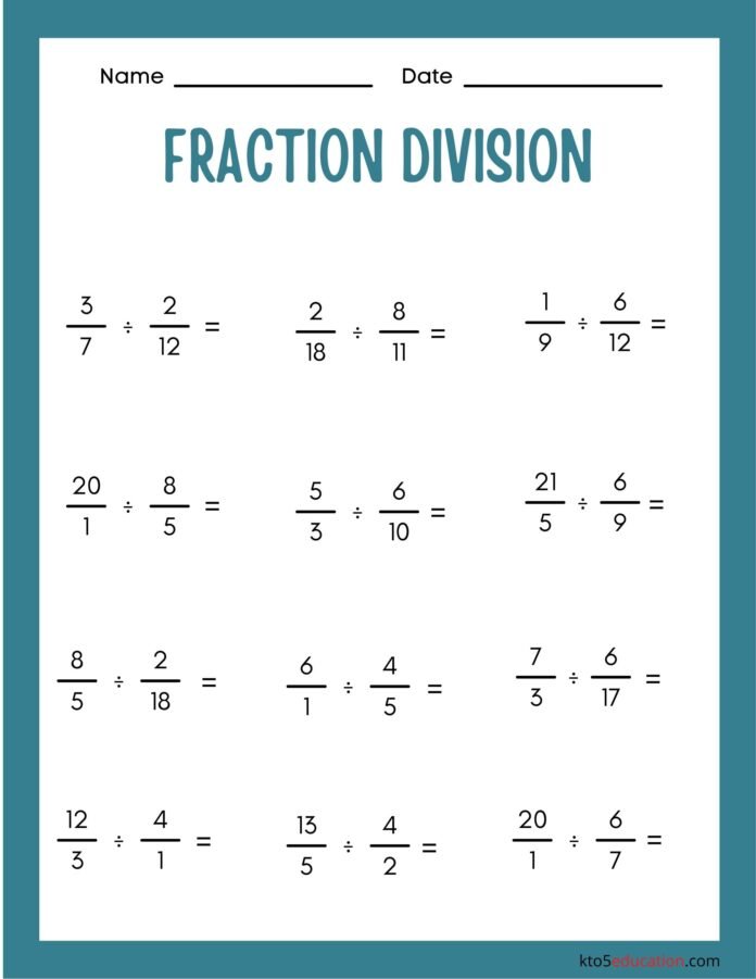Worksheets On Division Of Fractions