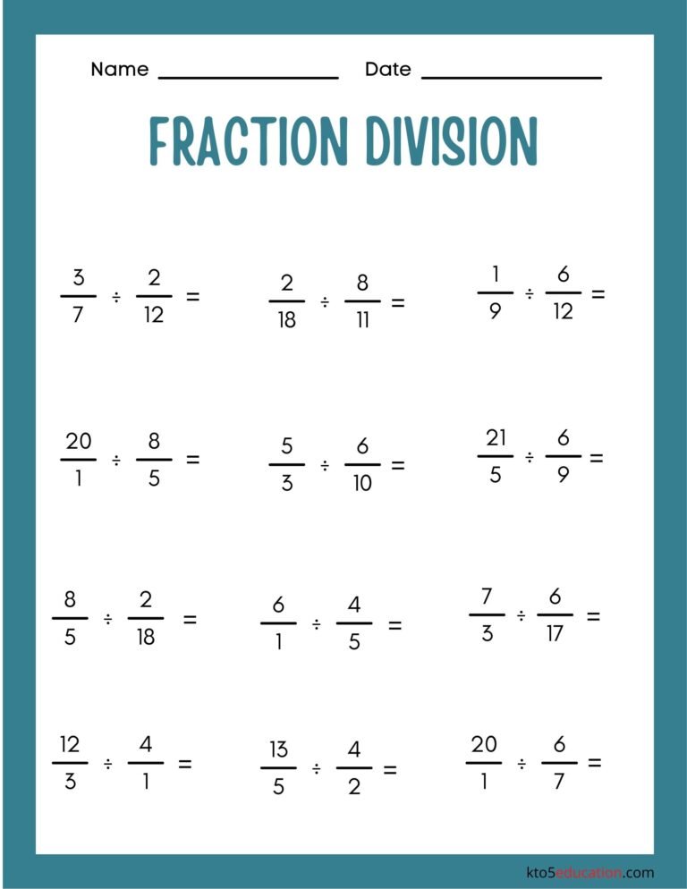 Free Worksheets On Division Of Fractions