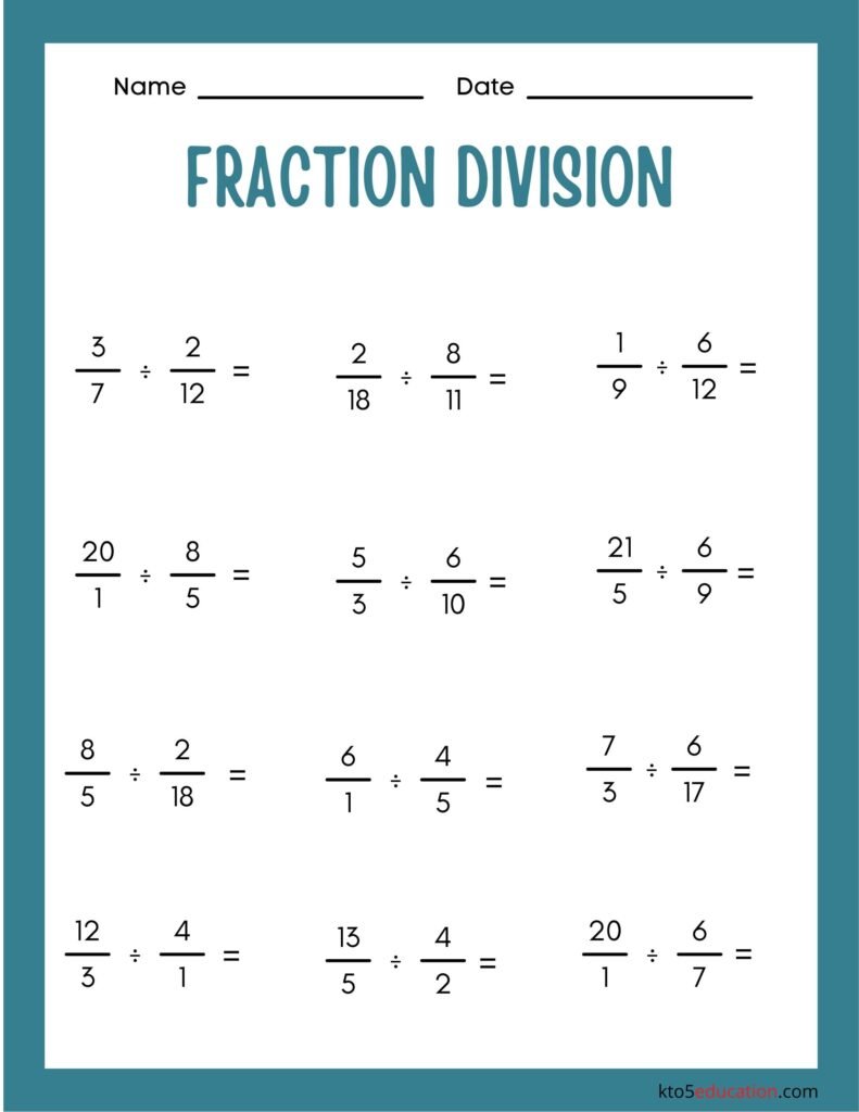 Free Worksheets On Division Of Fractions - Kto5Education