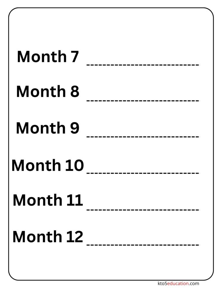 Free Write Month7 to Month12 Name Worksheet