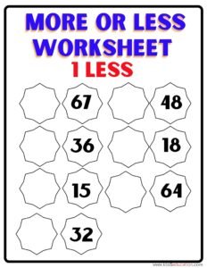 1 Less Worksheet