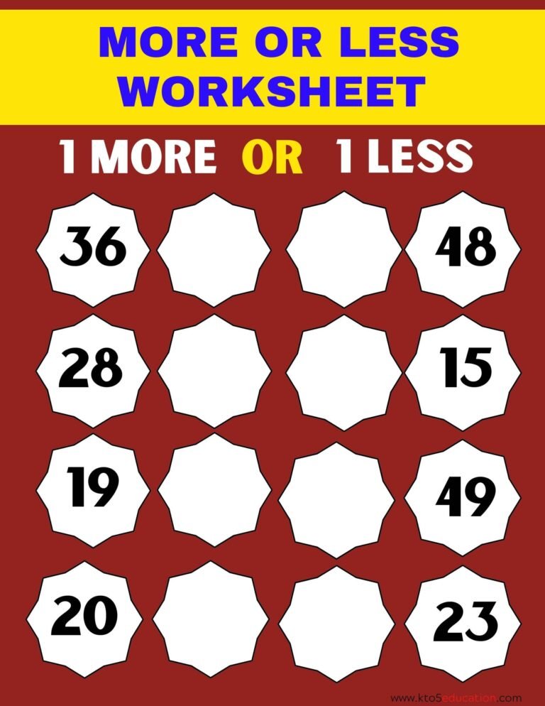 More 1 Less Worksheets | FREE Download