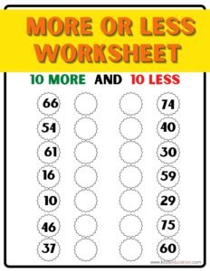 10 More 10 Less Math Worksheets