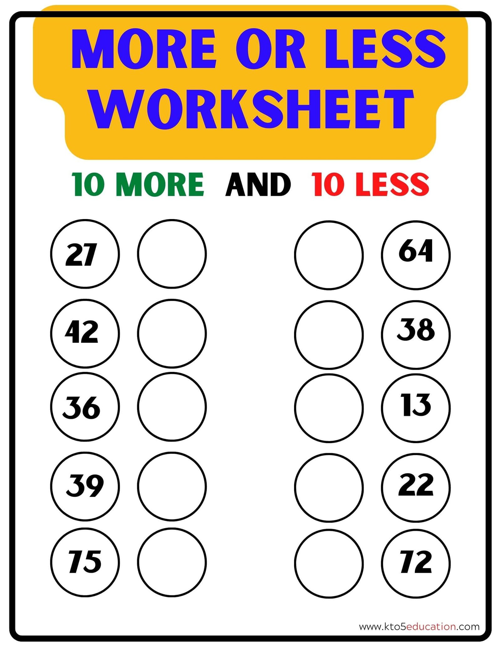 10 More 10 Less Worksheets PDF