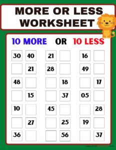 10 More Or Less Worksheet
