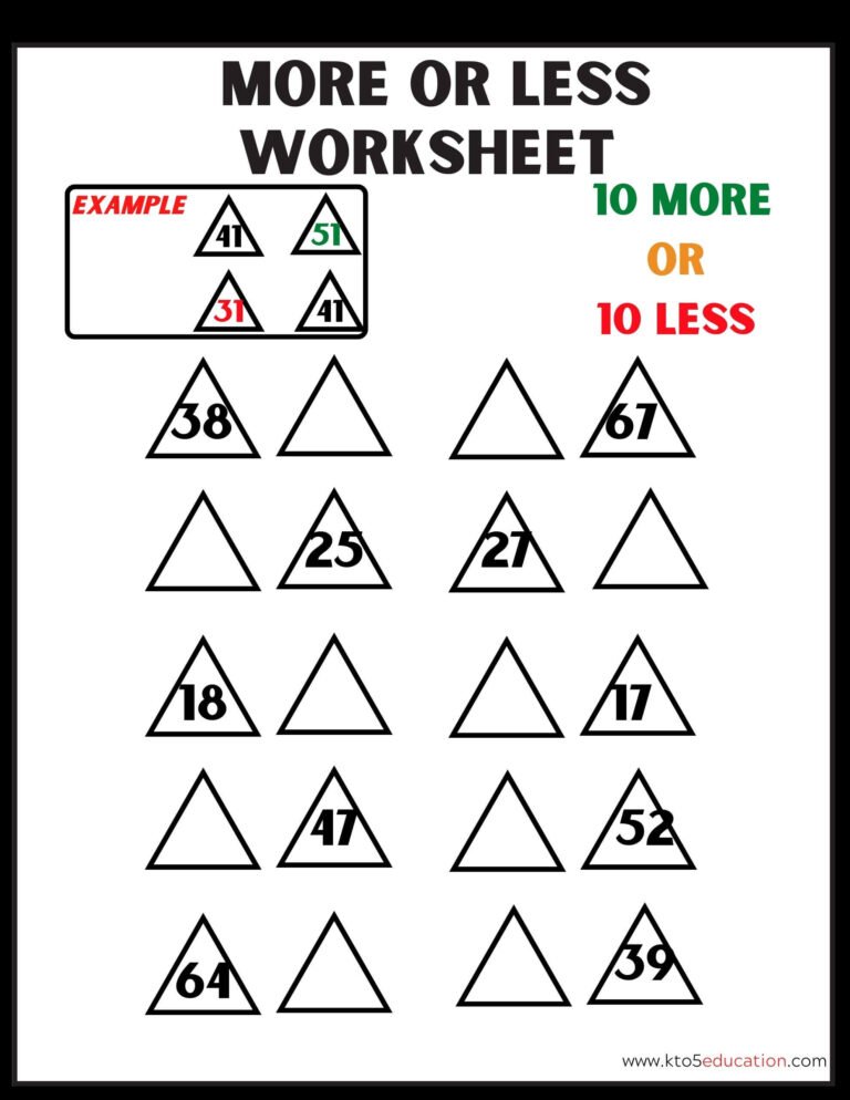 10 More Ten Less Worksheets | FREE Download