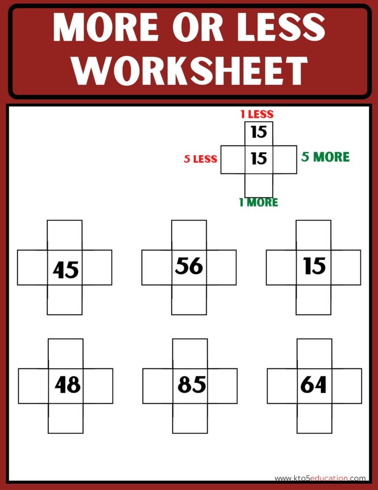 5 Less And 5 More 1 Less And 1 More Worksheets | FREE Download