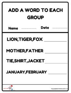 Add A Word To Each Group Worksheet