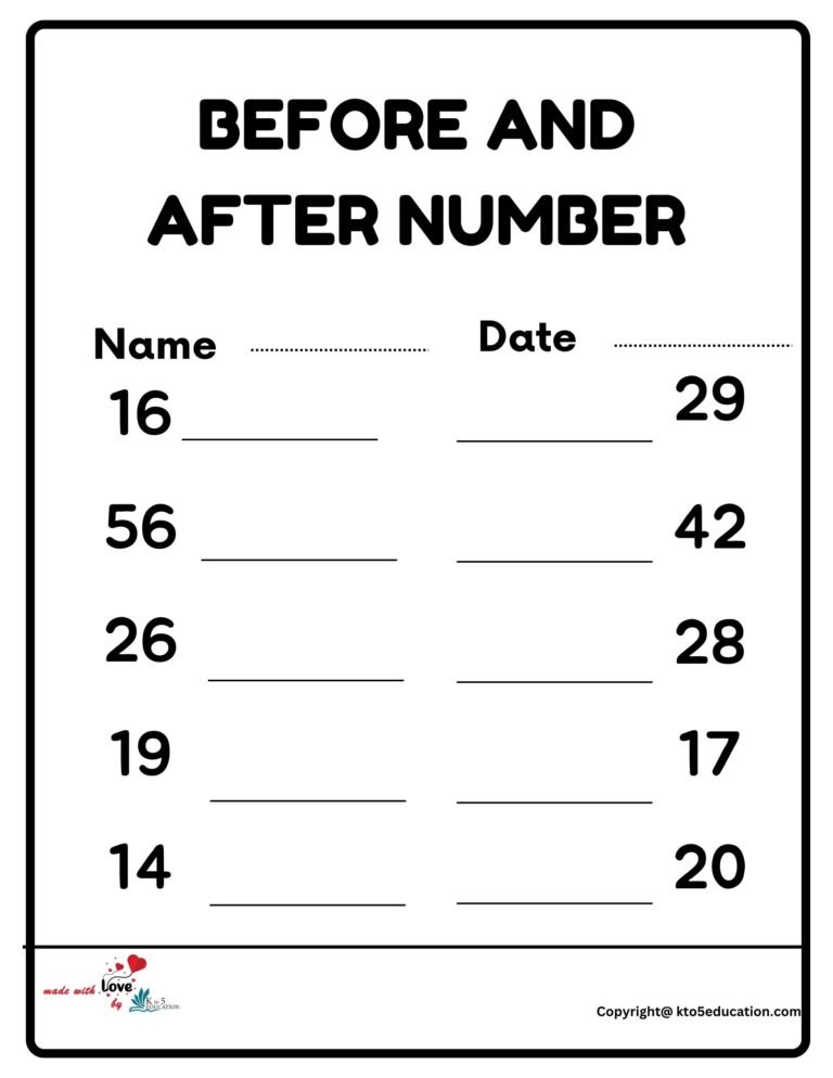 Before And After Number Worksheet