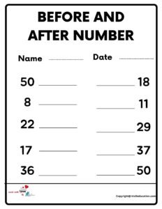 Before And After Number Worksheet