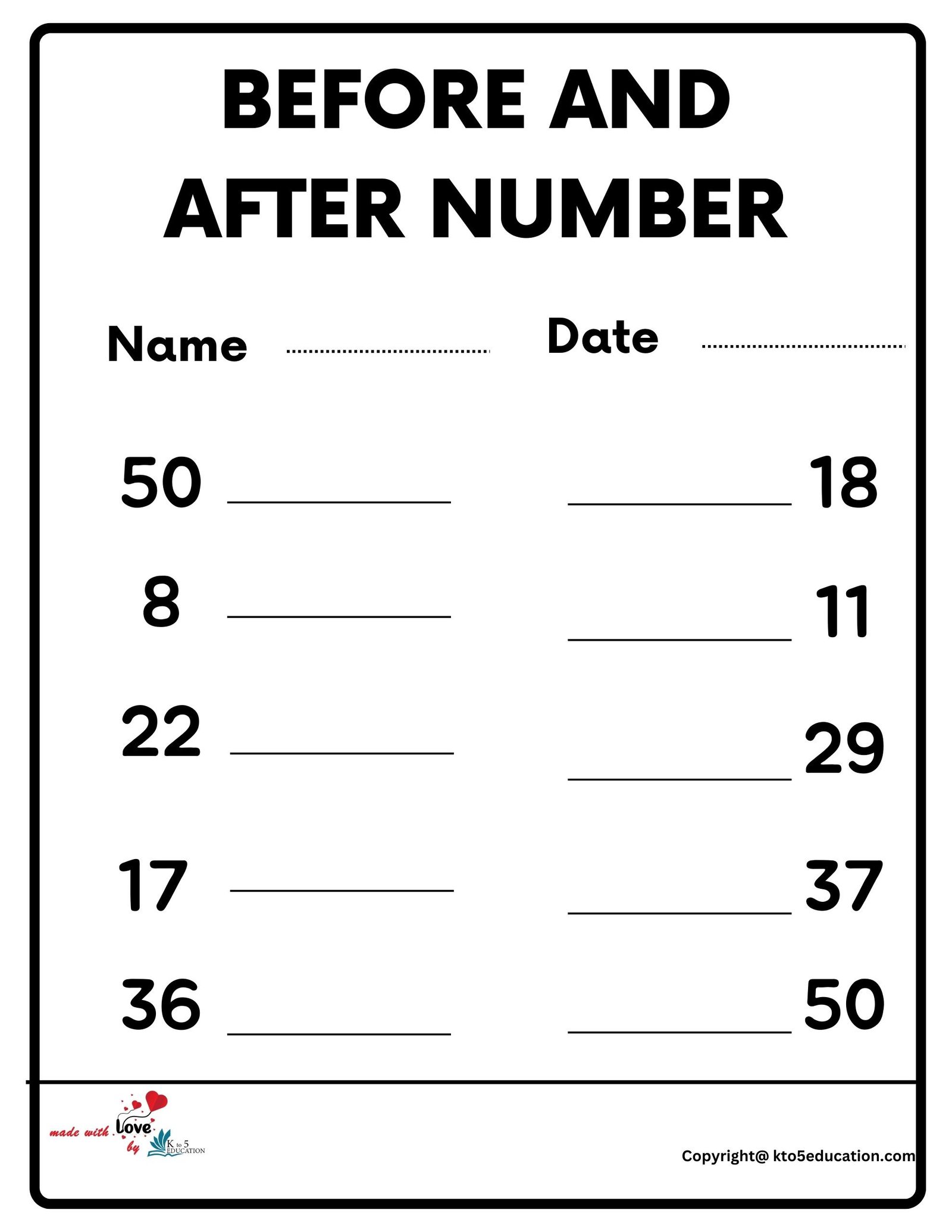 Before And After Number Worksheet FREE Download