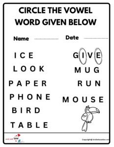 CIRCLE THE VOWEL WORD GIVEN BELOW