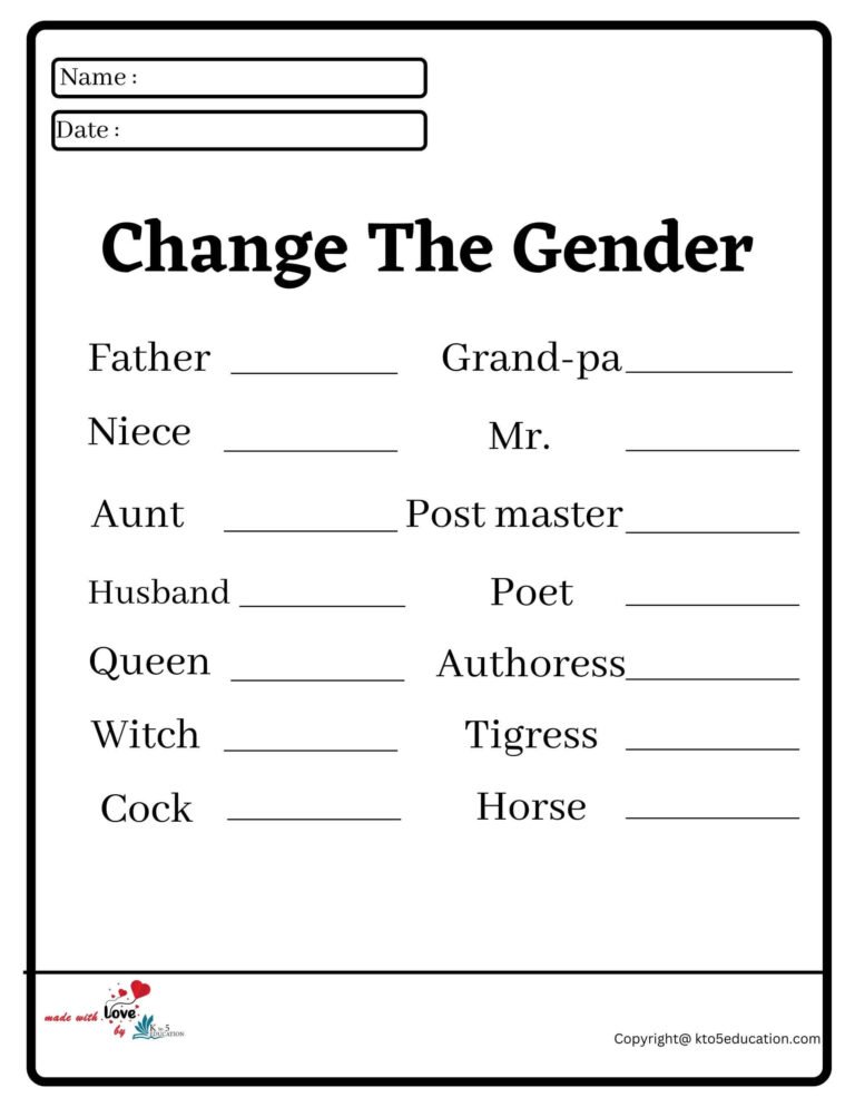 Change The Gender Worksheet | FREE Download 