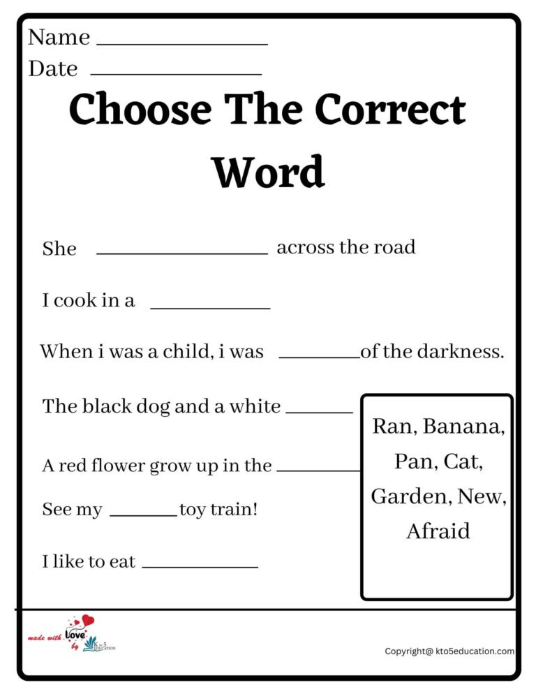 Choose The Correct Word Worksheet | FREE Download 