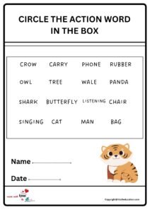 Circle The Action Word In The Box Worksheet