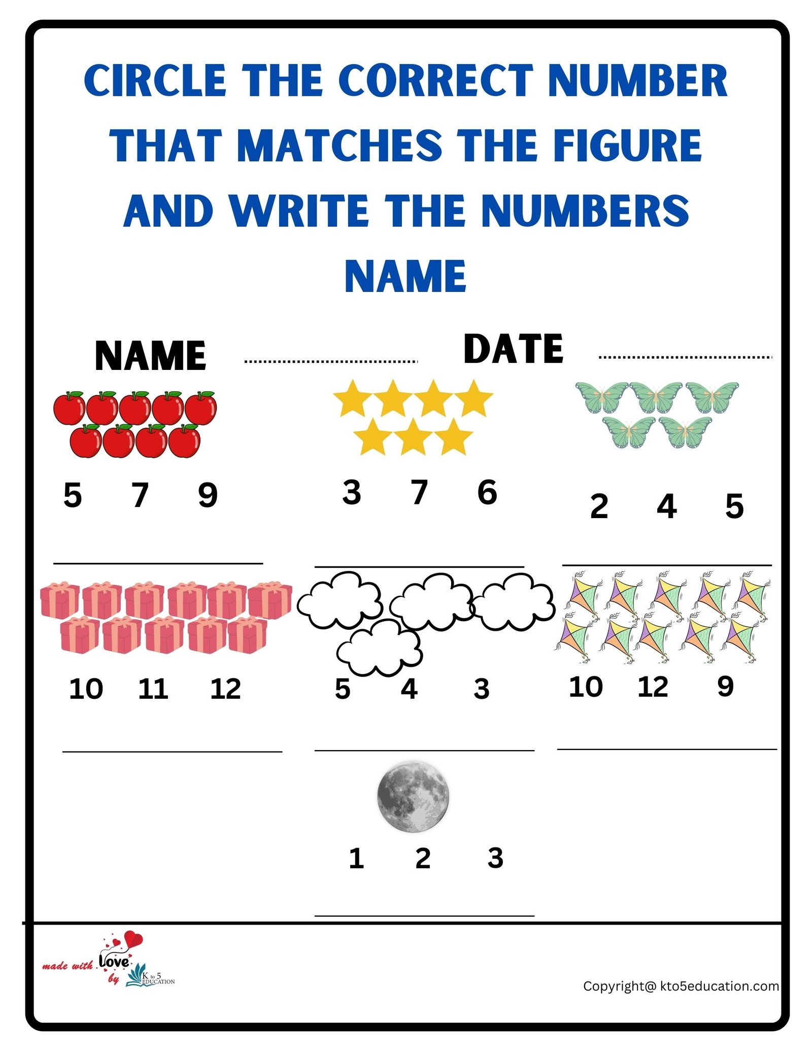 Circle The Correct Number That Mathches The Figure And Write The Answer Name Worksheet