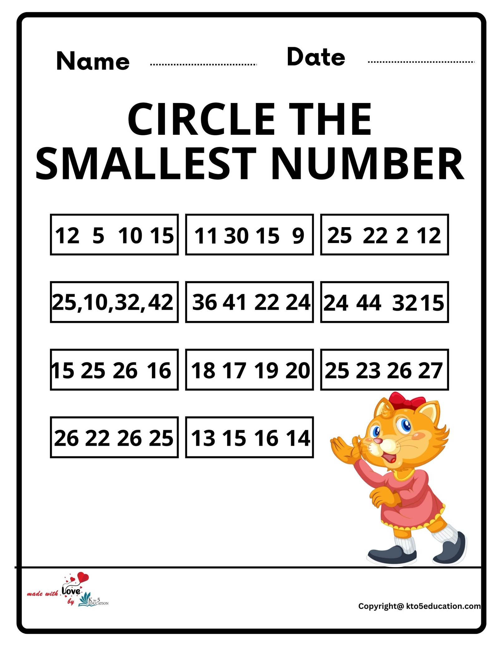 Circle The Smallest Number Worksheet 2