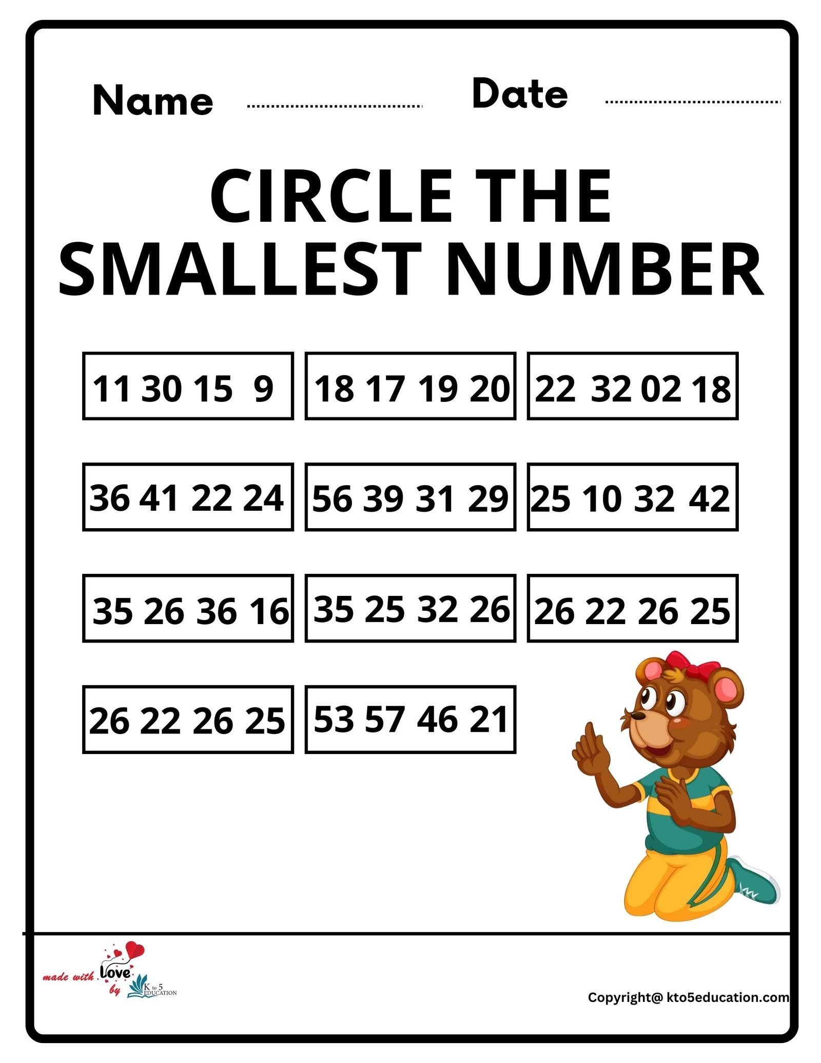 Circle The Smallest Number Worksheet