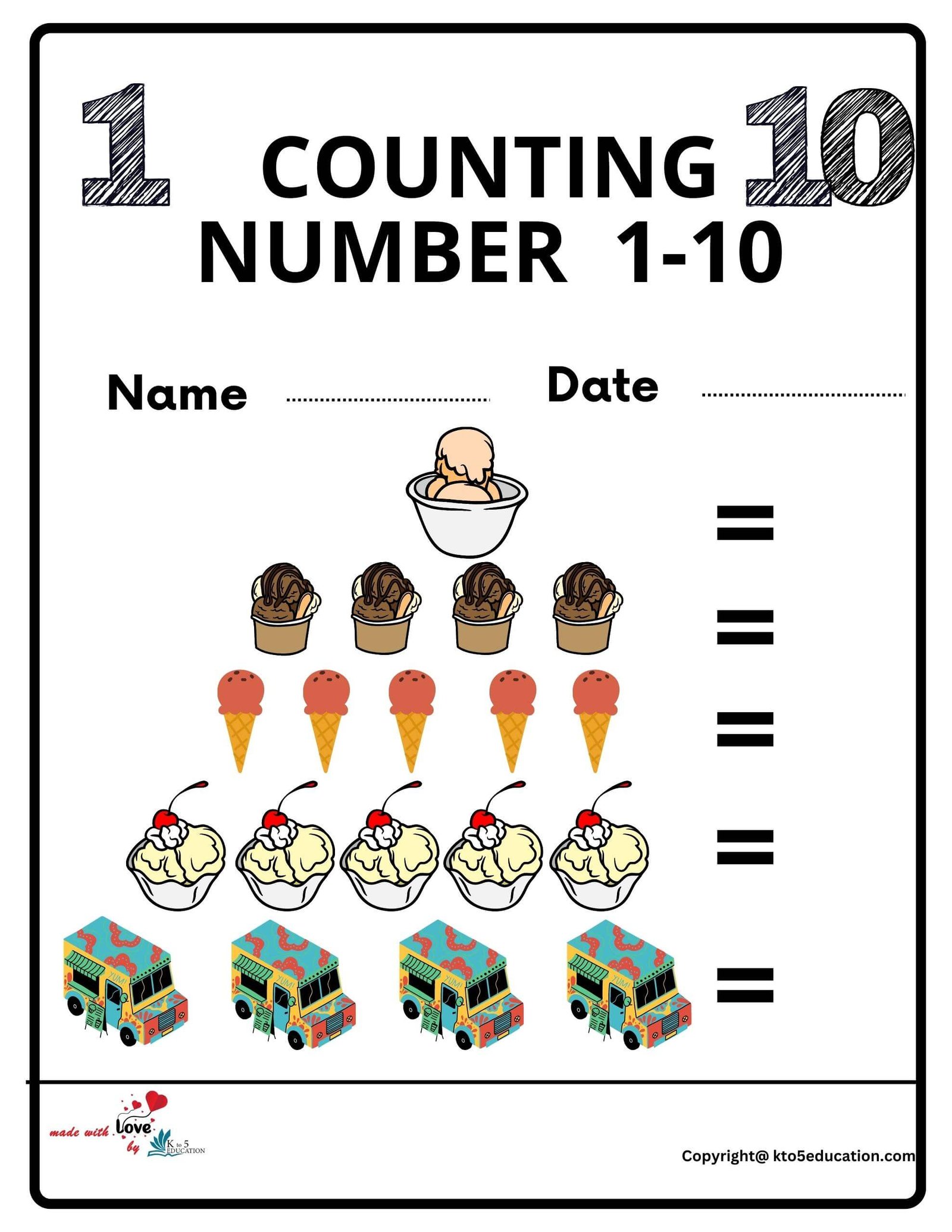 Counting Number 1-10 Worksheet