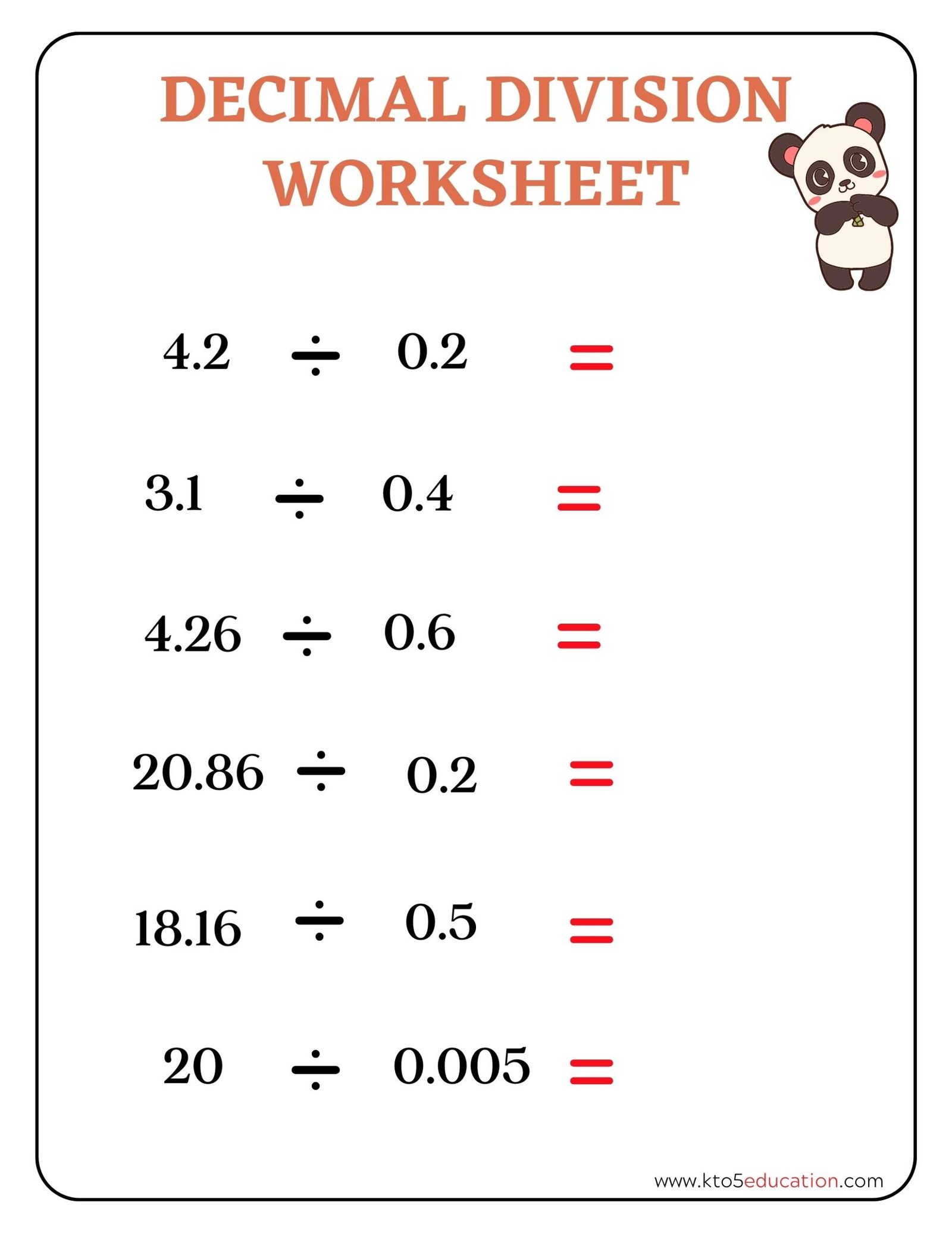 Decimal Division Worksheet FREE Download