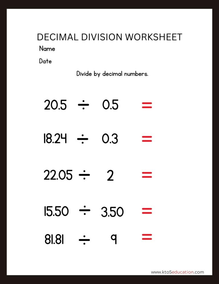 Decimals Division Worksheet | FREE Download