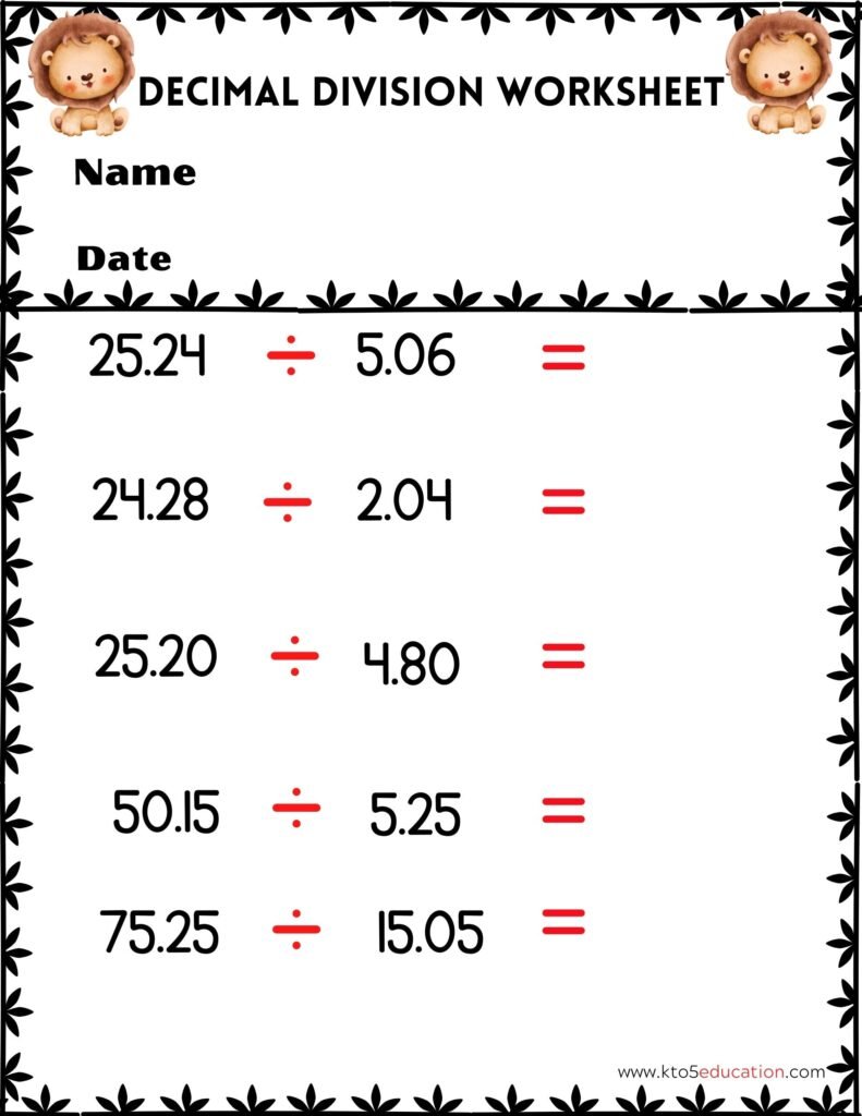 Decimals Division Worksheets FREE Download