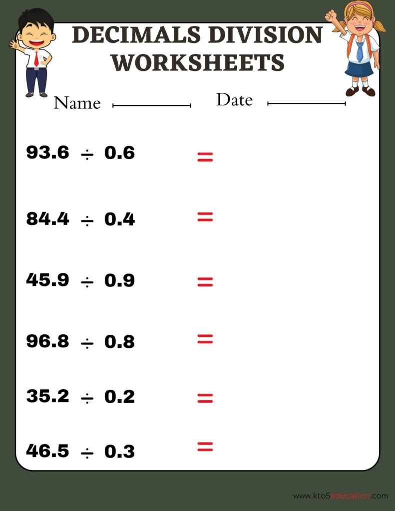 Division By Decimals Worksheets Third Grade | FREE