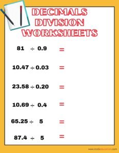 Division By Decimals Worksheets sixth Grade