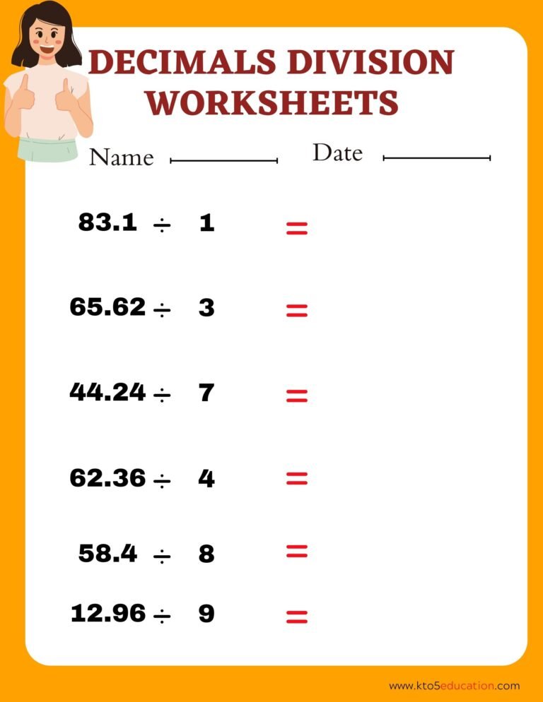 Division With Decimal Worksheets Fourth Grade | FREE Download