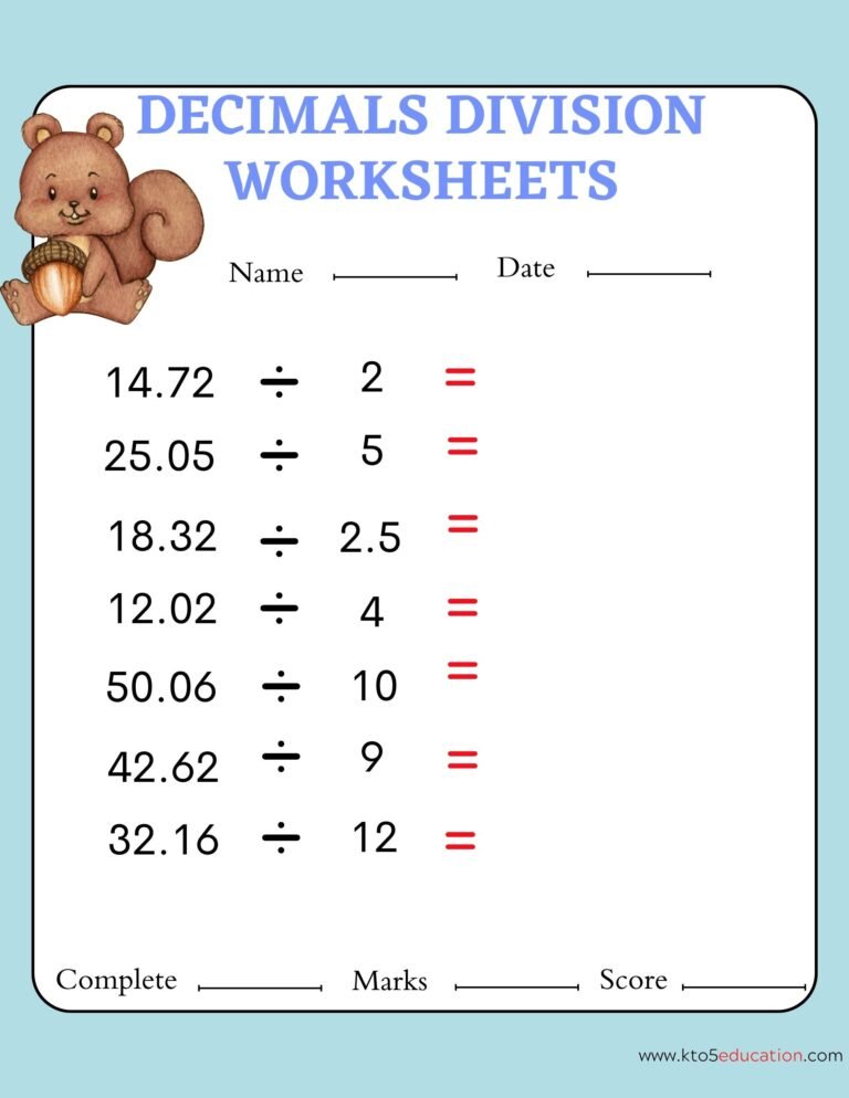 Division Worksheets Decimals 4th Grade | FREE Download