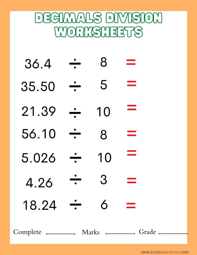 Division Worksheets Decimals Sixth Grade | FREE Download