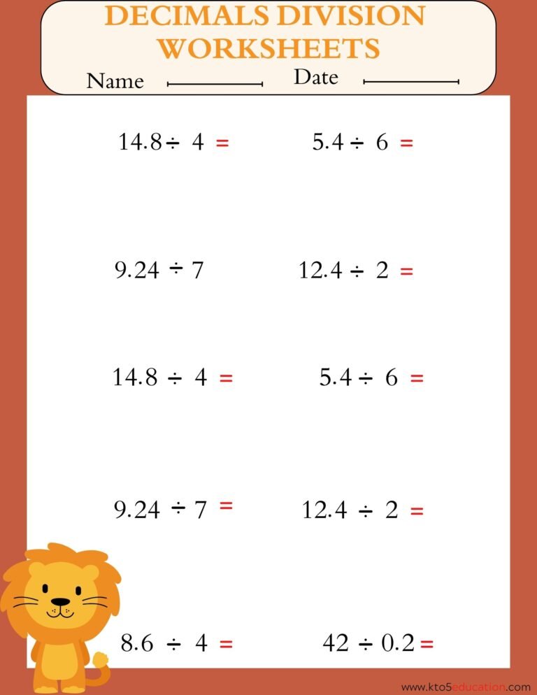 Division of Decimals Worksheet Second Grade | FREE Download