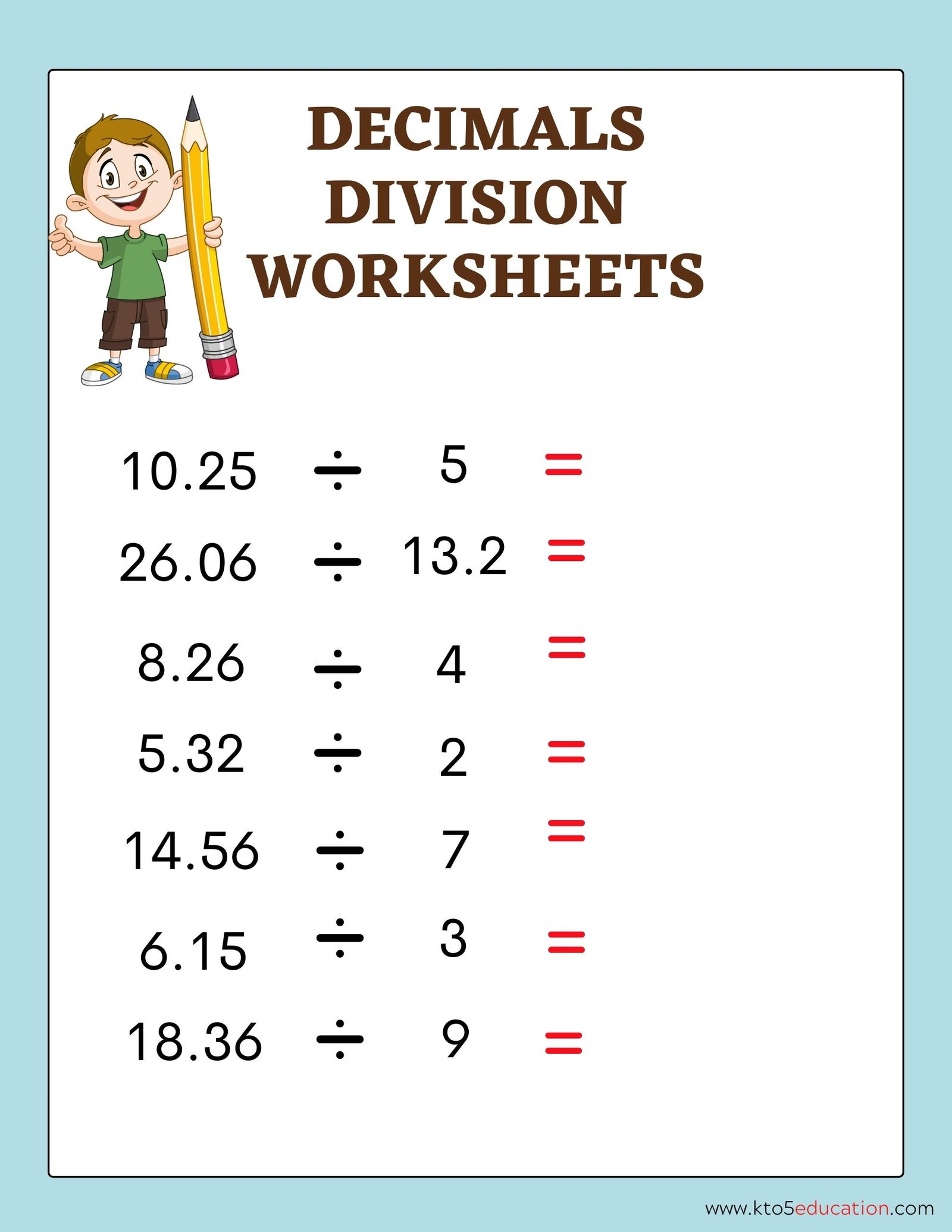 Division of Decimals Worksheet