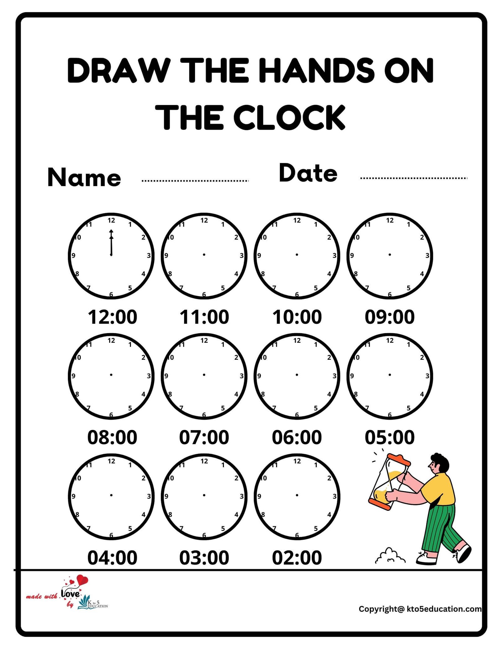 Draw The Hands On The Clock Worksheet 2