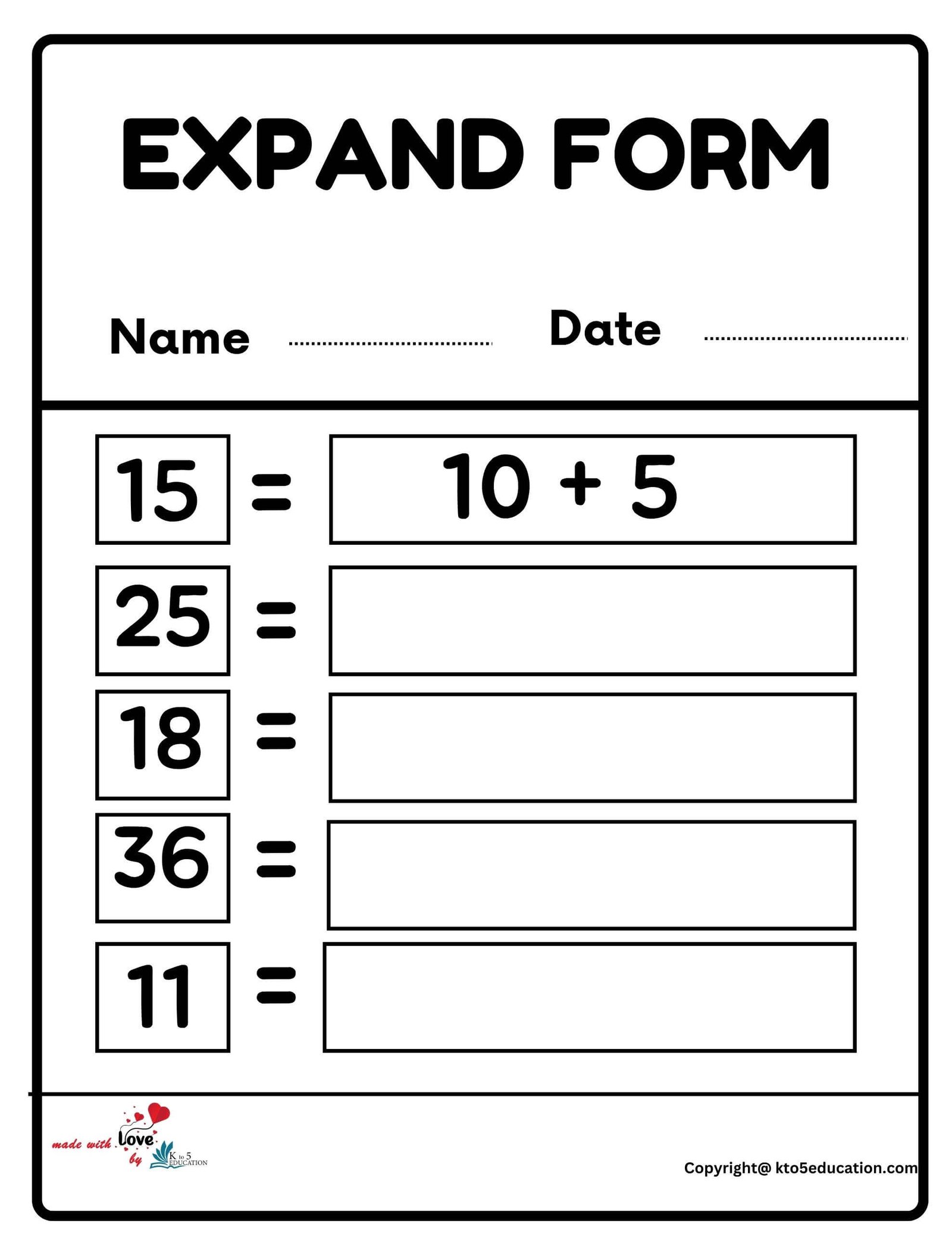 Expand Form Worksheet