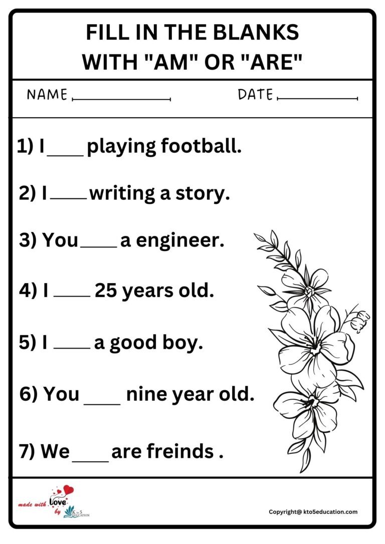 Fill In The Blanks With Am Or Are Worksheet