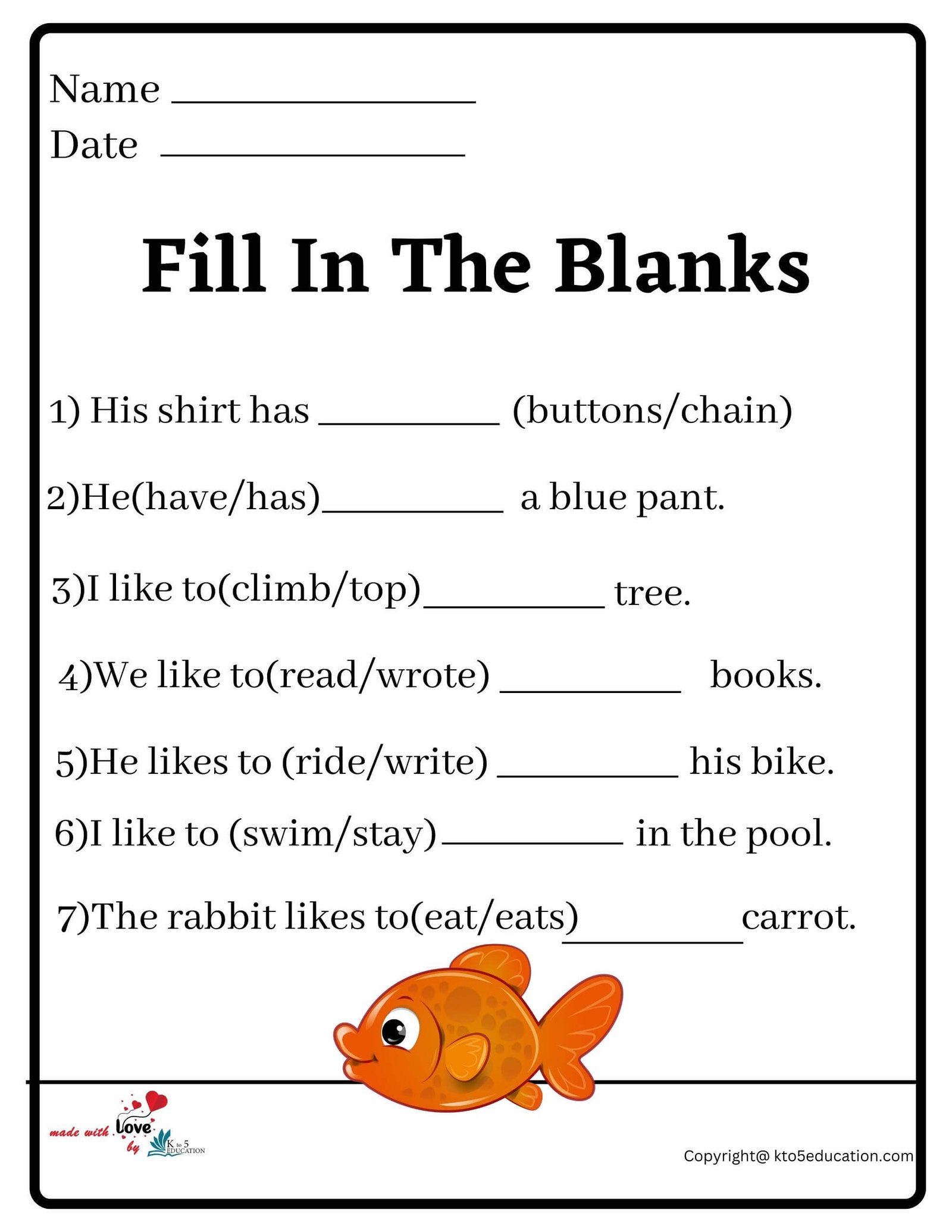 Fill In The Blanks Worksheet 2