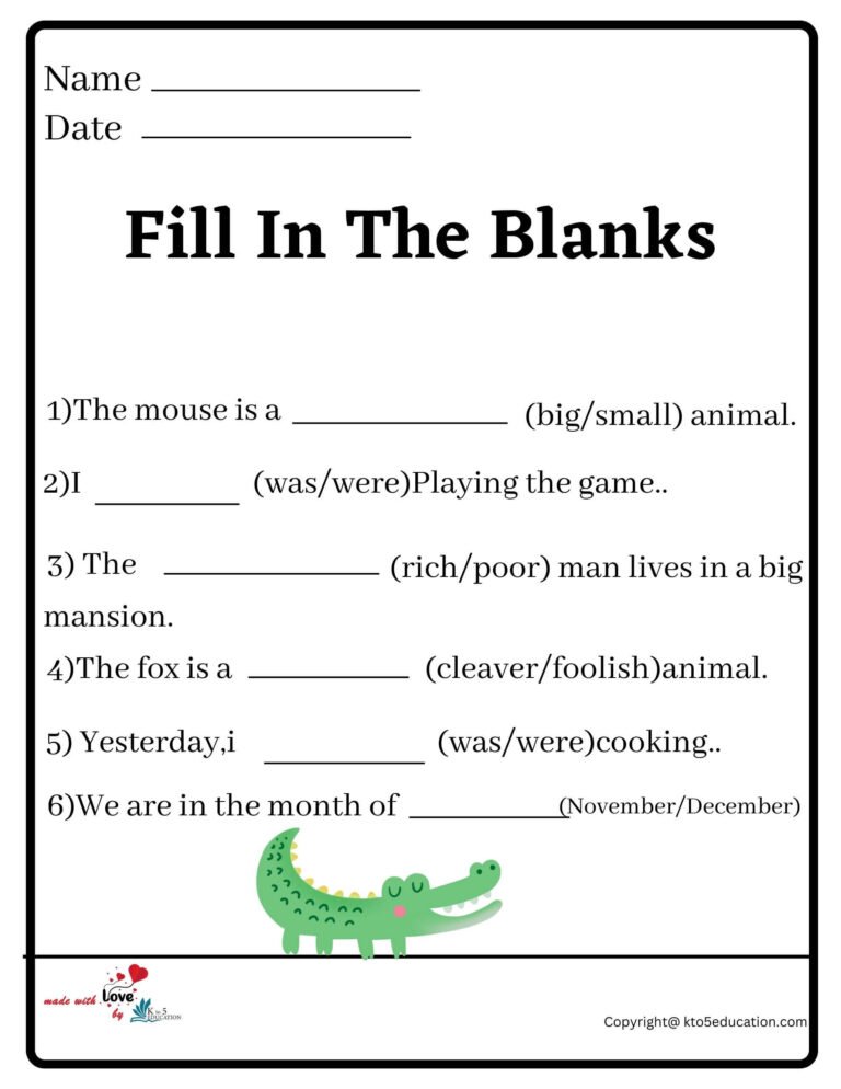 Fill In The Blanks Worksheet | FREE Download 