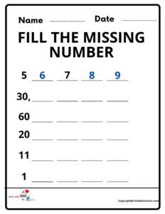 Fill The Missing Number Worksheet 2